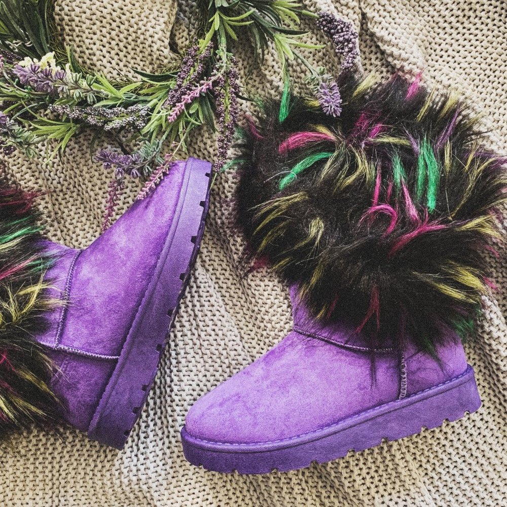 NEW Multi-Color Faux Fur Snow Winter Boots Pull On